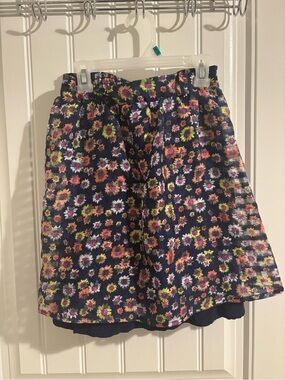 Disney D Signed Navy Floral A-Line Skirt